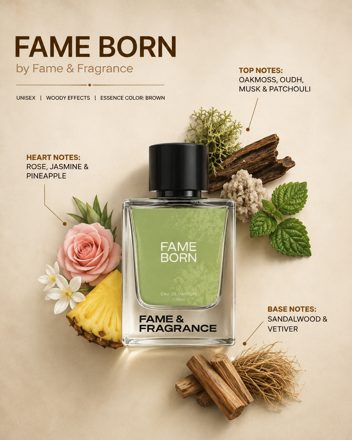 Fame & Fragrance FAME BORN Eau de Parfum  -  100 ml (For Men & Women) - Image 3