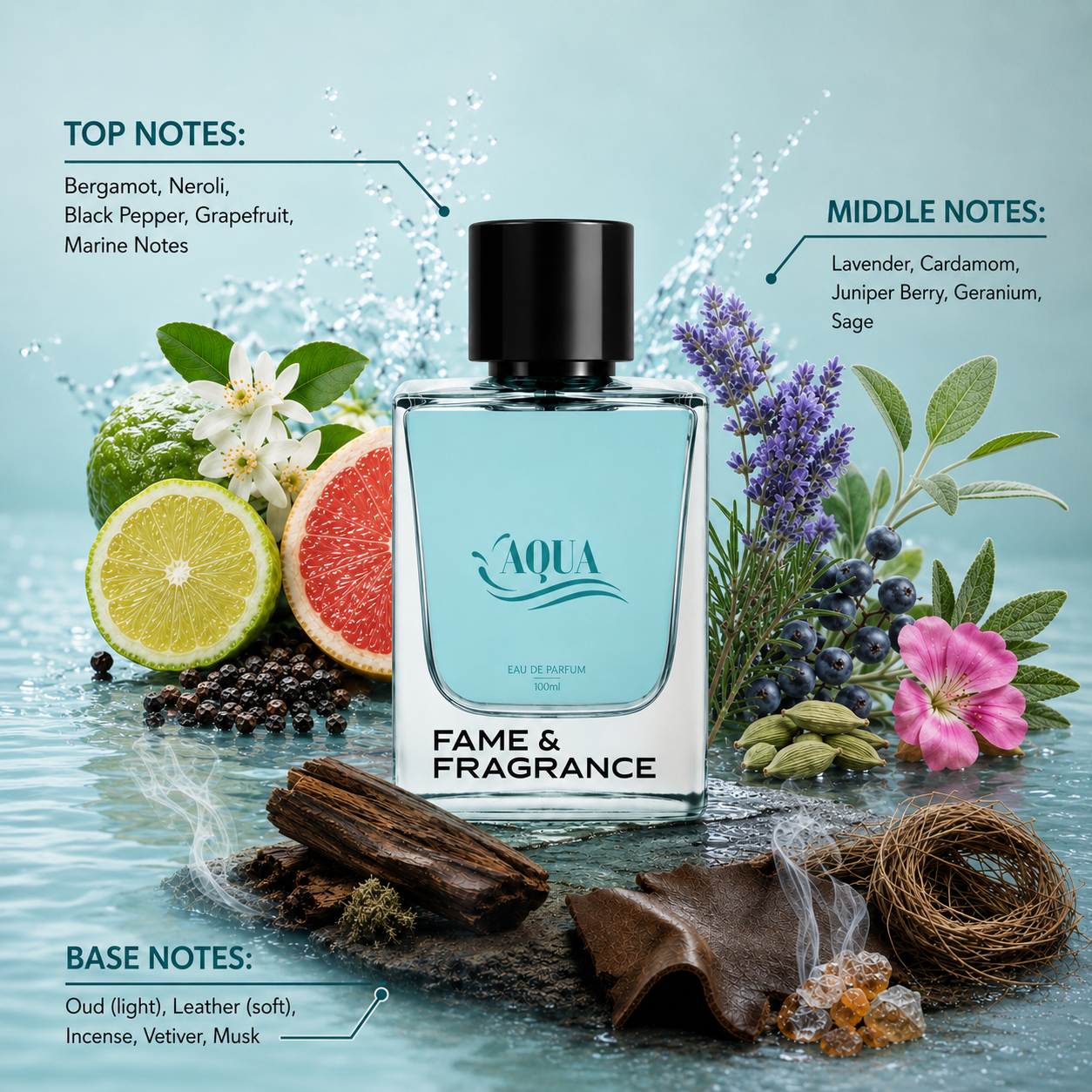 Fame & Fragrance AQUA Eau de Parfum  -  100 ml (For Men & Women) - Image 2