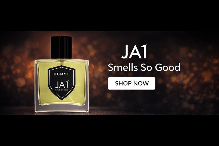 JA1 Homme Perfume, Elegant Woody Iris Men’s Fragrance Banner 1