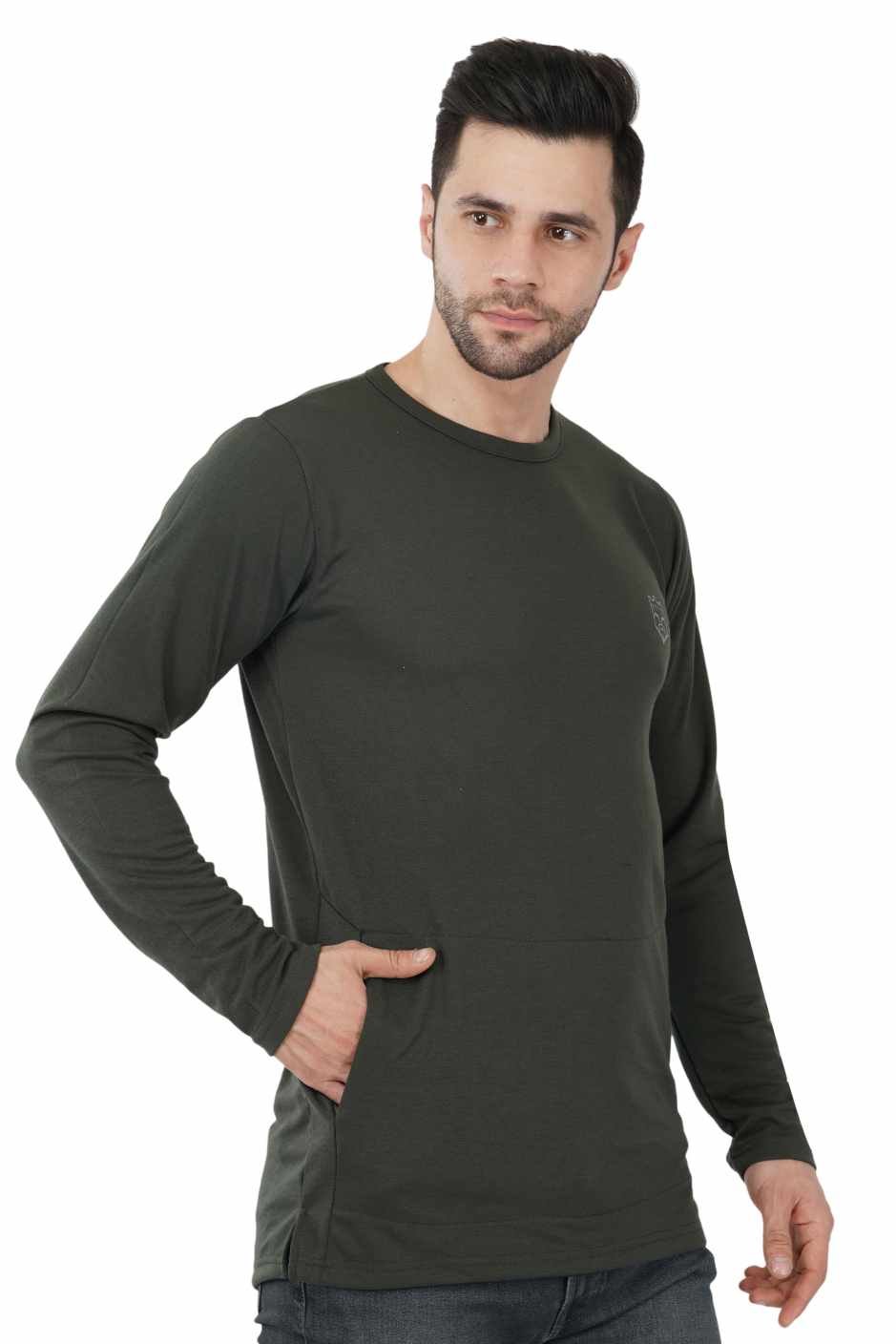 AMBORTI Signature Full Sleeve Olive green  T-Shirt - Image 4
