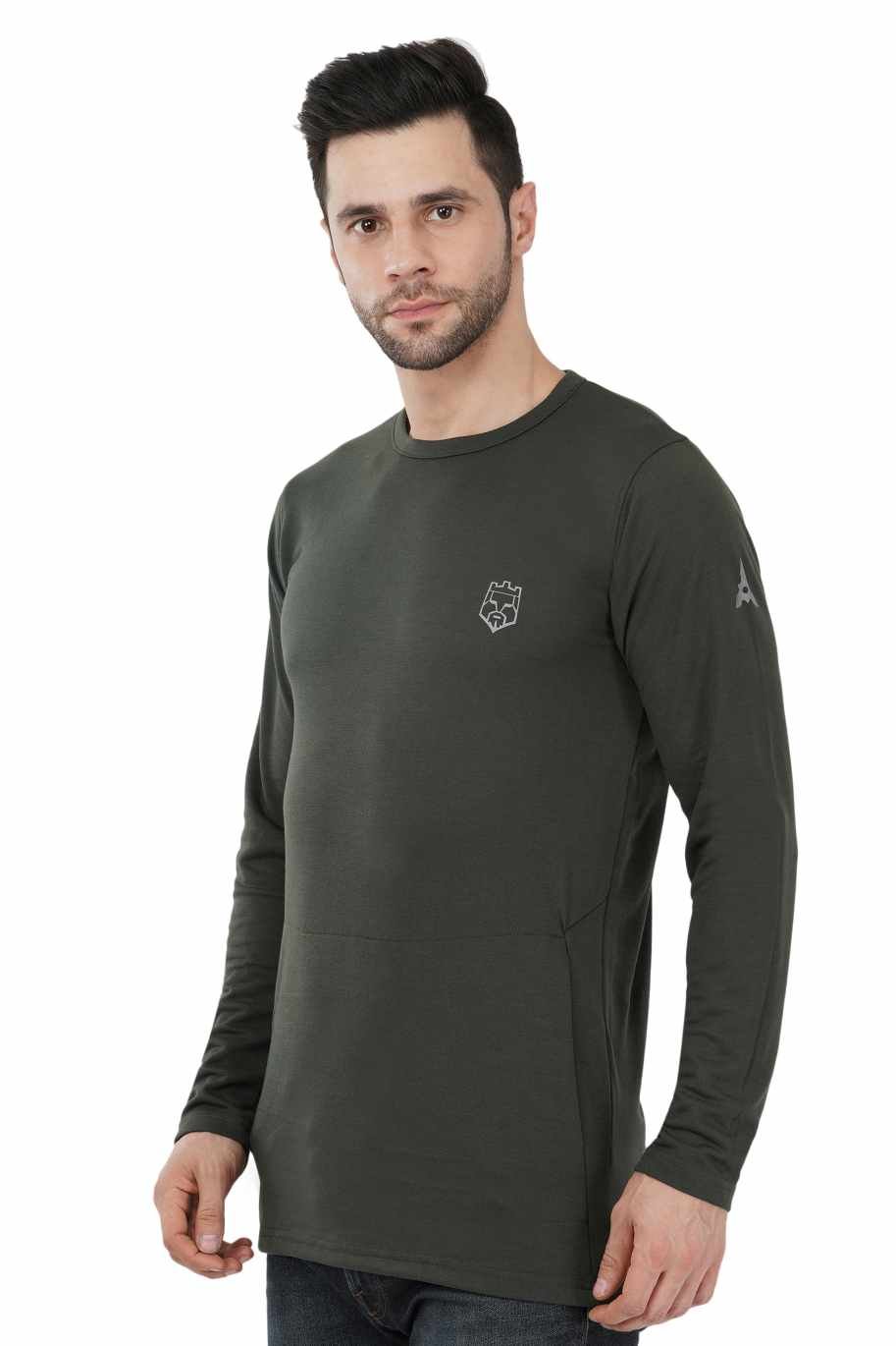 AMBORTI Signature Full Sleeve Olive green  T-Shirt - Image 3