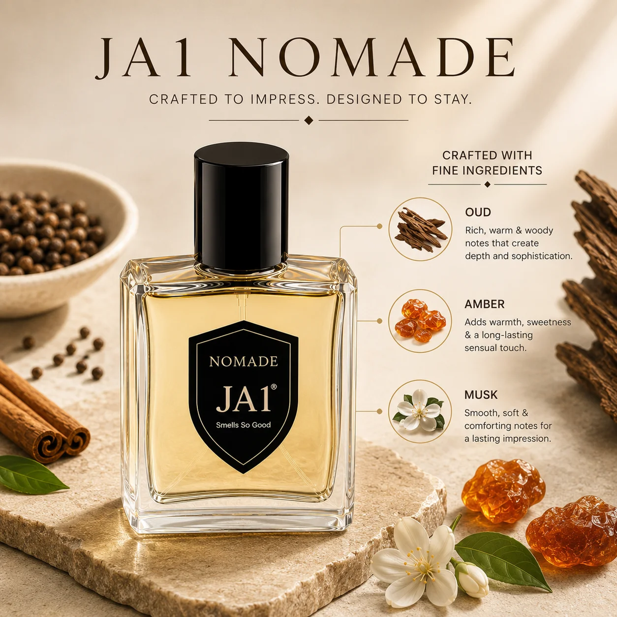 JA1 Nomade Eau De Parfum 50ml | Strong & Long Lasting Luxury Oud & Amber Perfume for Men’s - Image 3