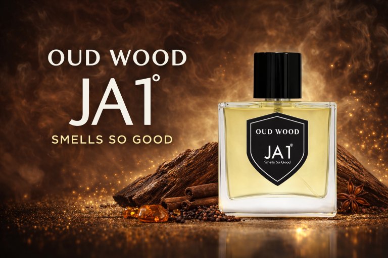 JA1 Oud Wood Perfume,Oud Perfume, Woody Fragrance, Luxury Scent. Banner 1