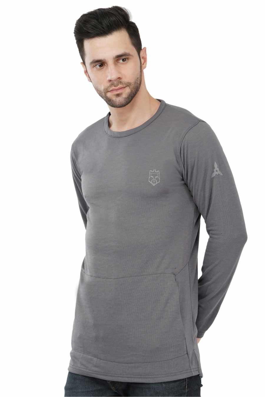 AMBORTI Signature Full Sleeve Steel grey  T-Shirt - Image 3