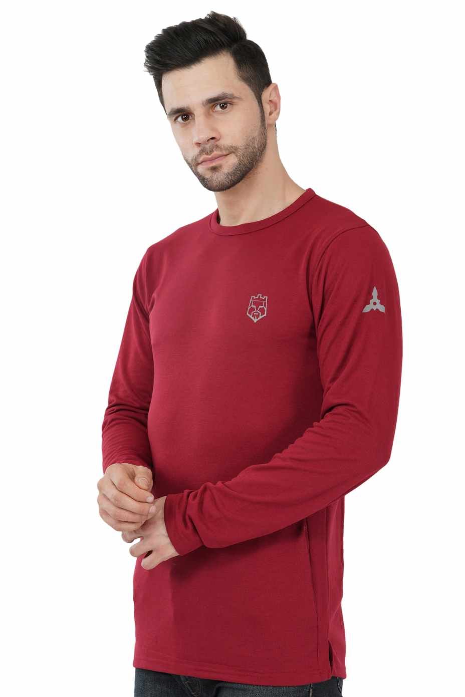 AMBORTI Signature Full Sleeve maroon T-Shirt - Image 1