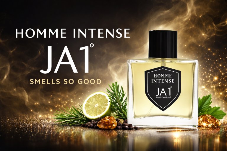 JA1 Homme Intense Perfume, Luxury Iris & Woody Men’s Fragrance Banner 1