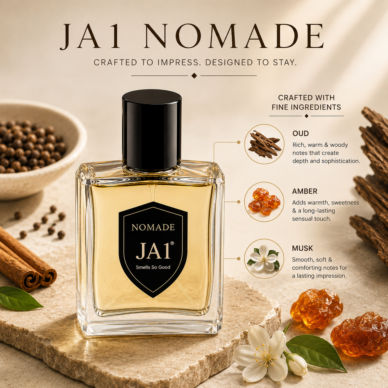 JA1 Nomade Eau De Parfum 50ml | Strong & Long Lasting Luxury Oud & Amber Perfume for Men’s - Image 3